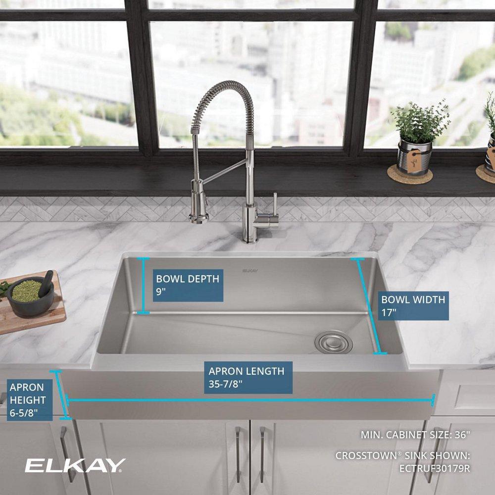 Elkay Polished Satin 35-7/8 x 20-1/4 in. No Hole Stainless Steel Single Bowl Apron Front Kitchen Sink 