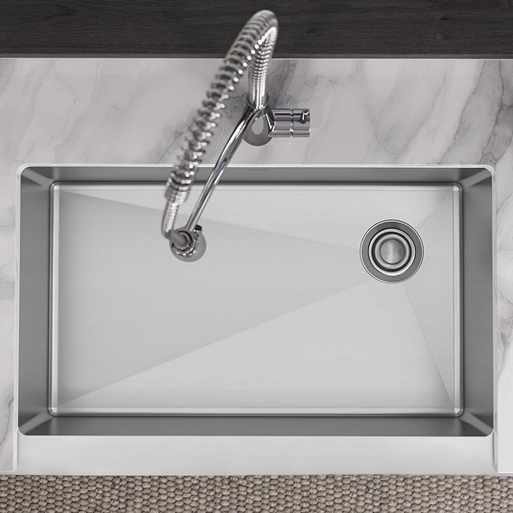 Elkay Polished Satin 35-7/8 x 20-1/4 in. No Hole Stainless Steel Single Bowl Apron Front Kitchen Sink 