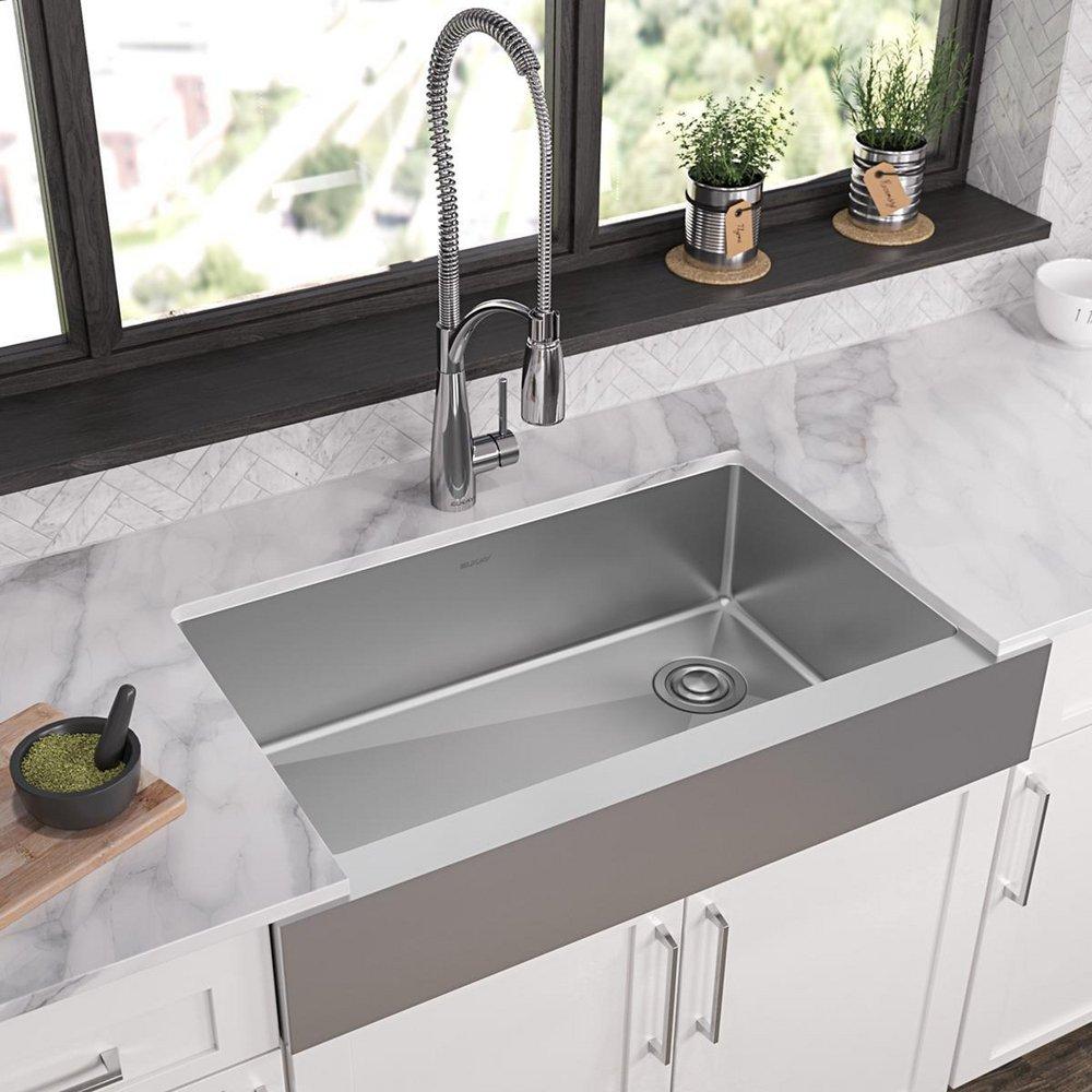 Elkay Polished Satin 35-7/8 x 20-1/4 in. No Hole Stainless Steel Single Bowl Apron Front Kitchen Sink 