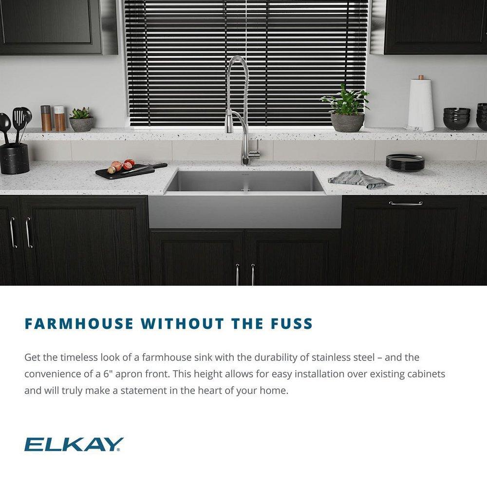 Elkay Polished Satin 35-7/8 x 20-1/4 in. Stainless Steel Single Bowl Farmhouse Kitchen Sink with Sound Dampening 