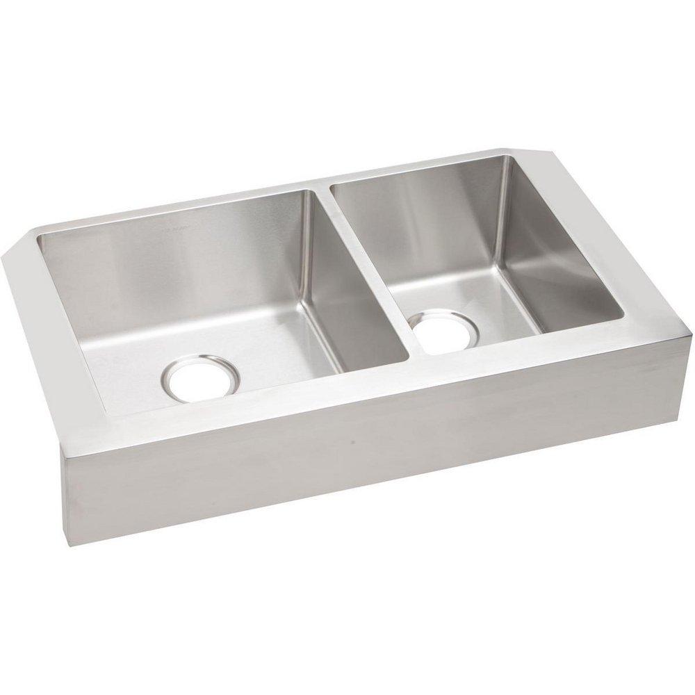 Elkay Polished Satin 35-7/8 x 20-1/4 in. No Hole Stainless Steel Double Bowl Undermount Kitchen Sink 