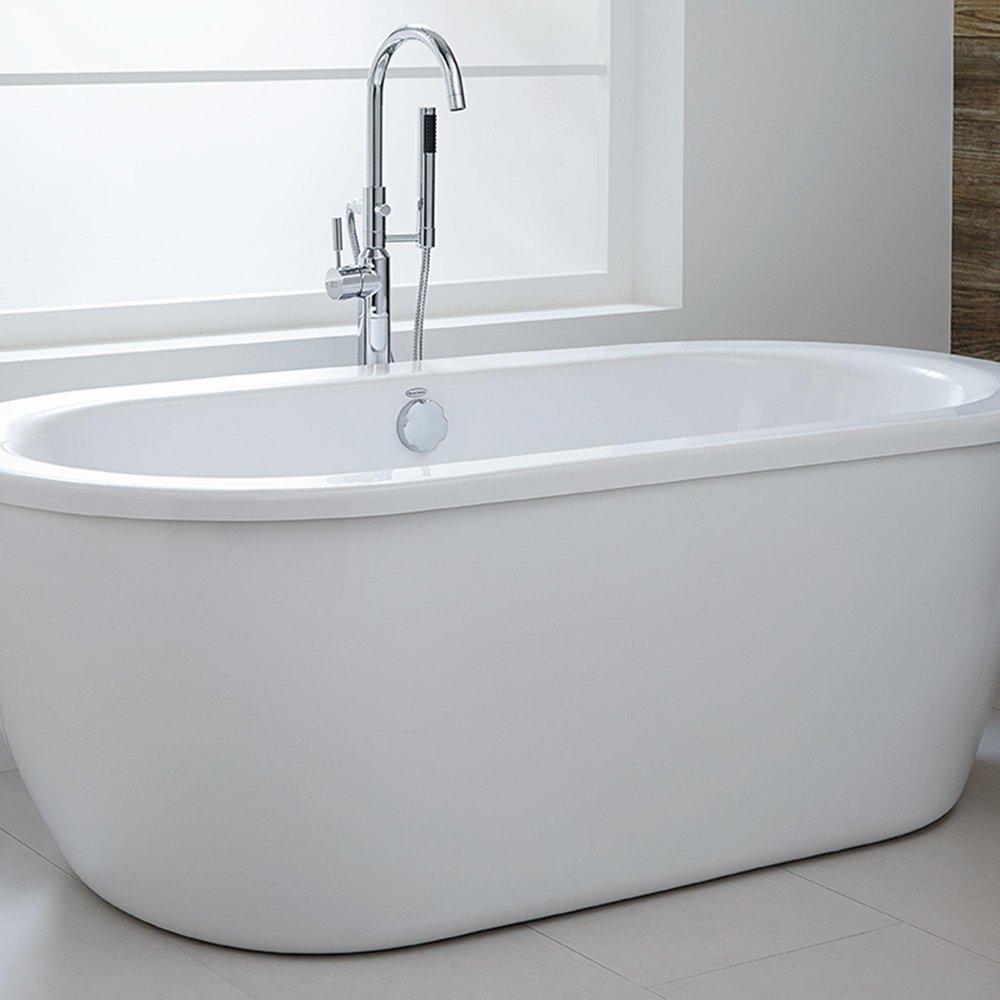 American Standard Arctic White 64-5/8 x 30-5/8 in. Soaker Freestanding Bathtub with Reversible Drain 