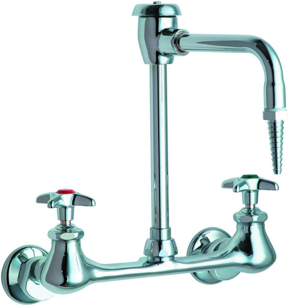 Chicago Faucets Polished Chrome 2-Hole Wall Mount Laboratory Faucet with Vacuum Breaker and Double Cross Handle 