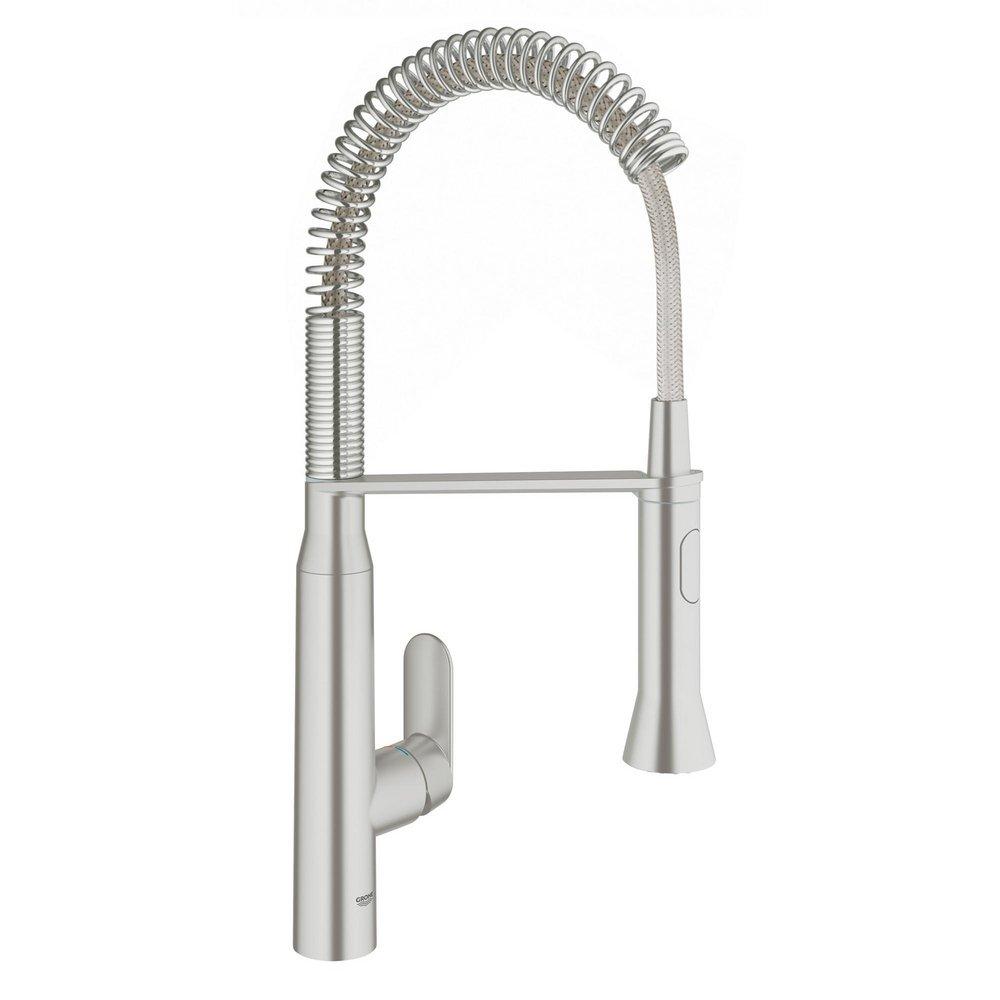 GROHE SuperSteel Infinity&trade; Single Handle Pull Out Kitchen Faucet with Two-Function Spray and SpeedClean Technology 