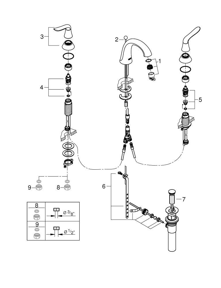 GROHE StarLight&reg; Polished Chrome Two Handle Bathroom Sink Faucet 