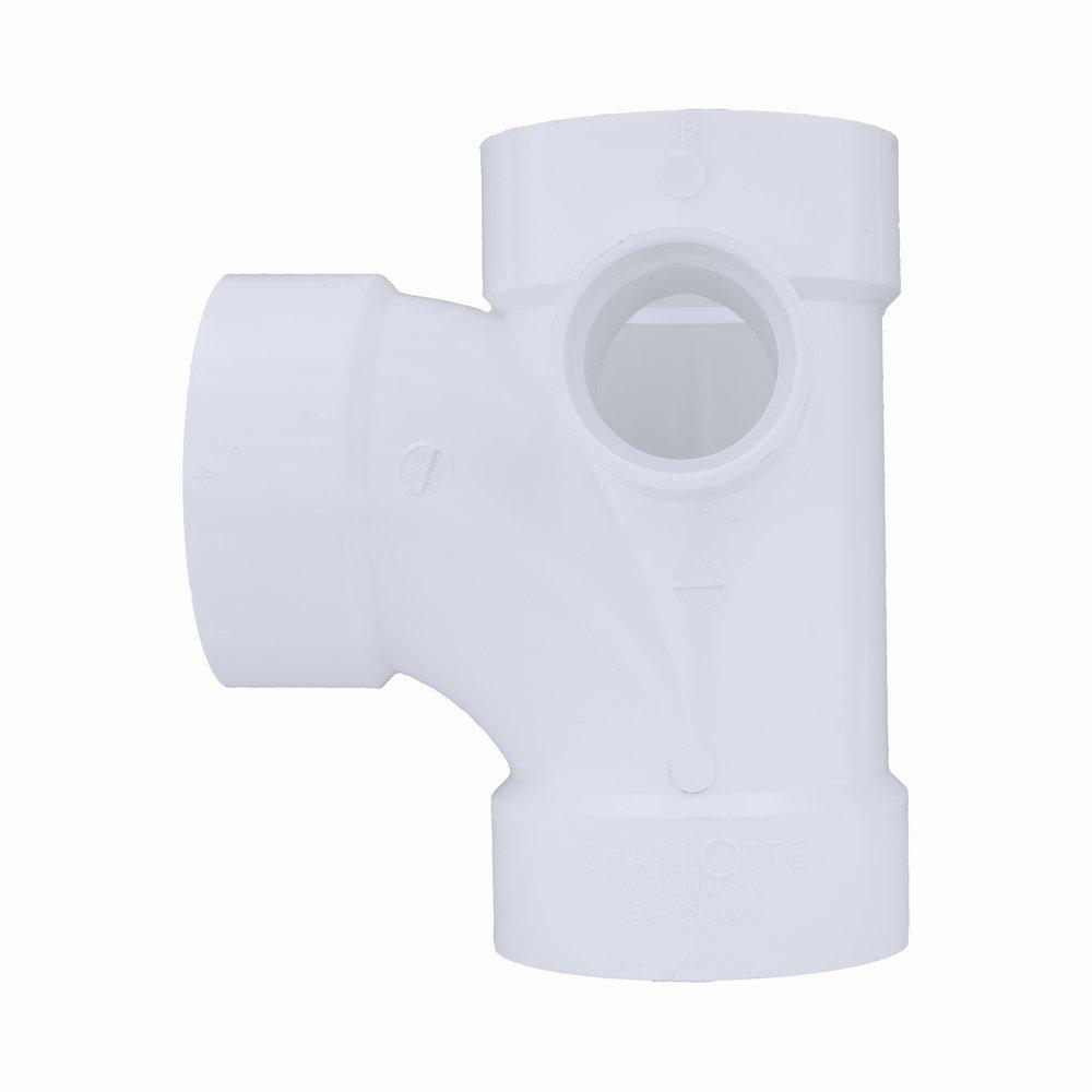 White PVC DWV Sanitary Tee with 2 