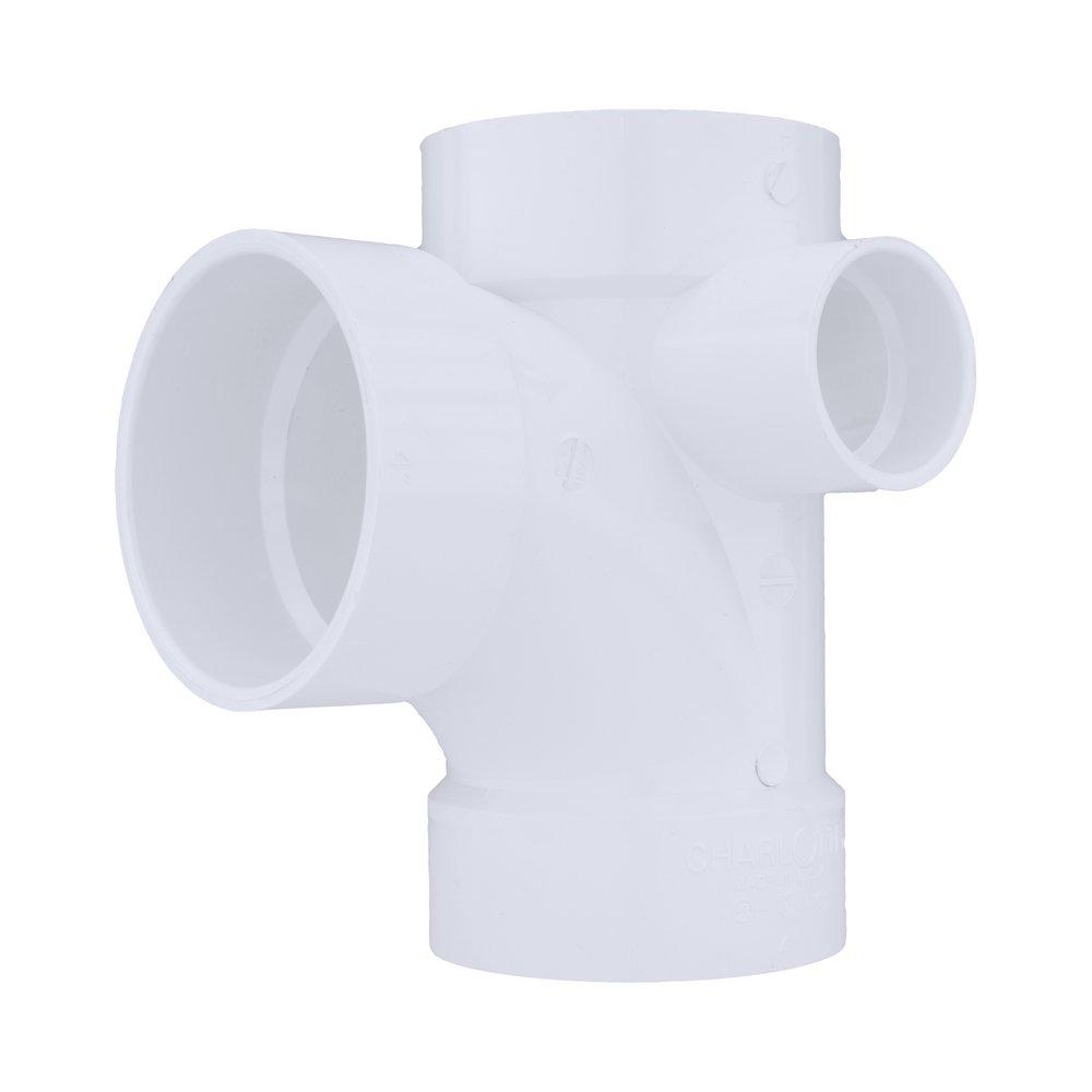White PVC DWV Sanitary Tee with 2 