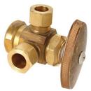 1/2 x 7/16 x 1/4 in. FIPT x OD Compression x OD Compression Knurled Handle Angle Supply Stop Valve in Rough Brass