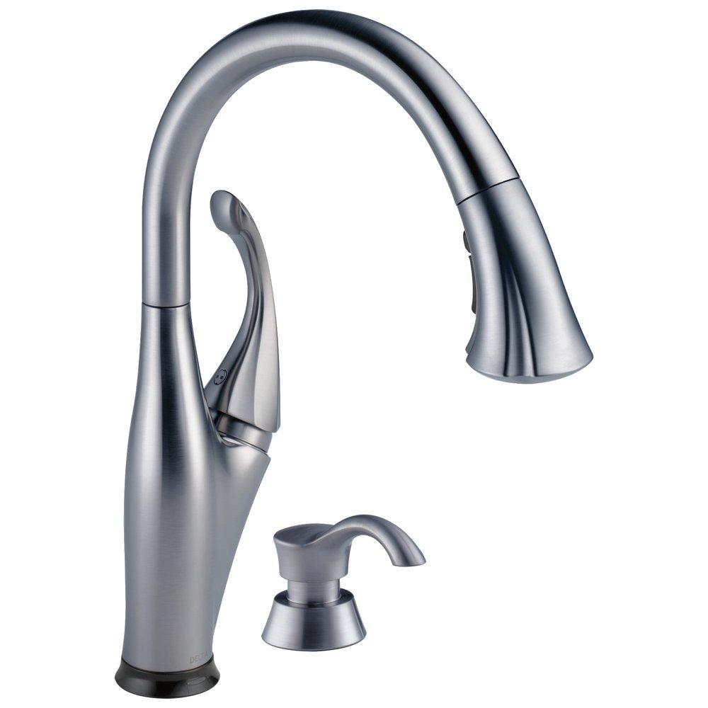 Delta Faucet Arctic Stainless Single Handle Pull-Down Kitchen Faucet With Touch2O&reg;Technology and Soap Dispenser 