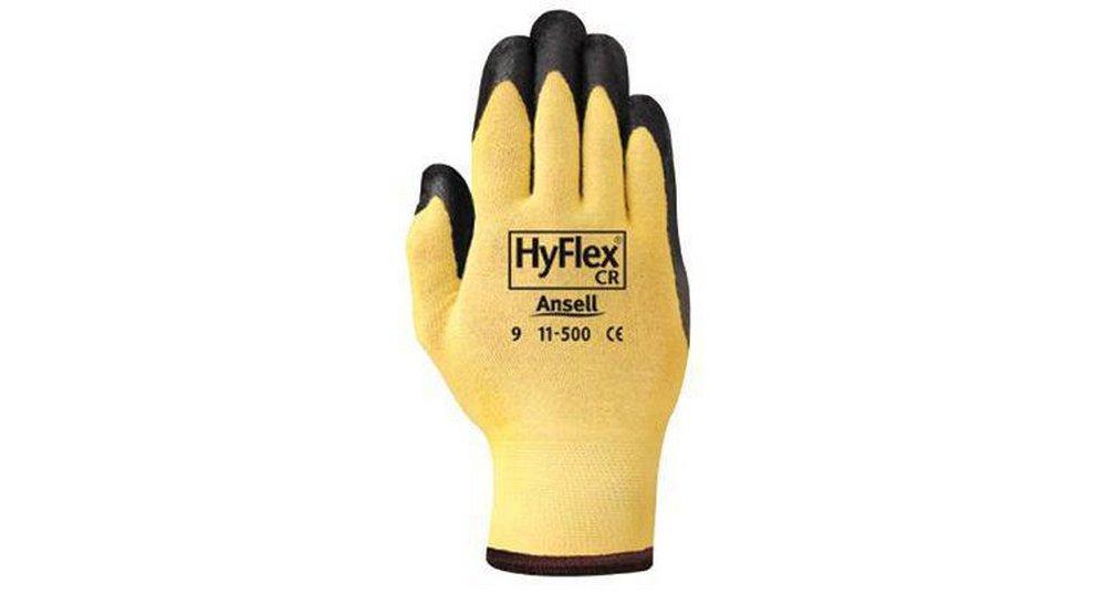 Ansell Occupational Healthcare Black Palm Coated Kevlar&reg; and Lycra&reg; Lining, Foam, Rubber and Plastic Reusable Safety Gloves in Black and Yellow (Pack of 12) 