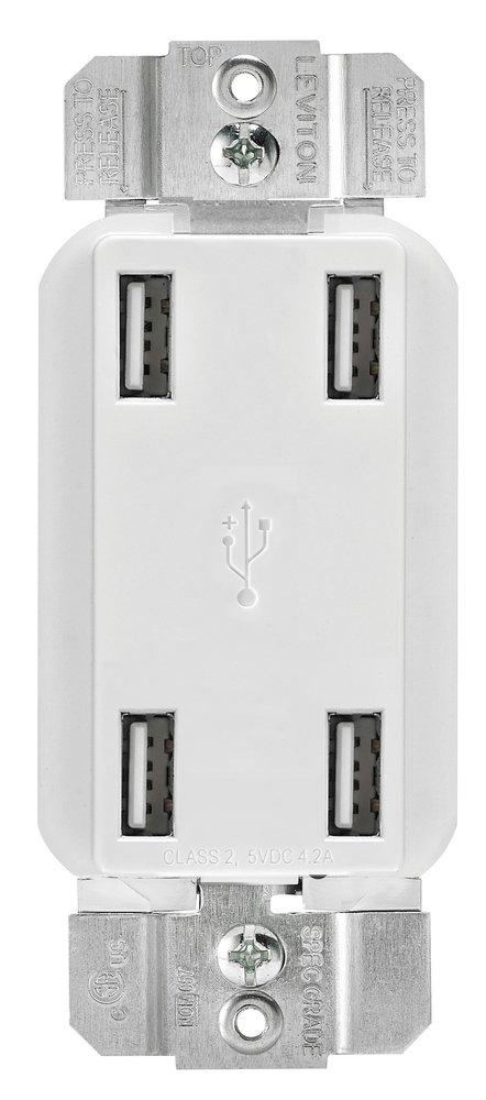 LEVITON Ivory 4.2A 4-Port USB Charger 