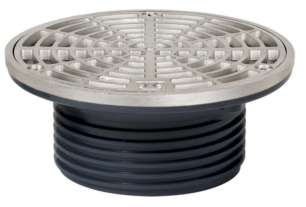 Sioux Chief Hub ABS Floor Drain Fixture with 6-1/2 in. Round 304 Stainless Steel Grate and Ring and Strainer 