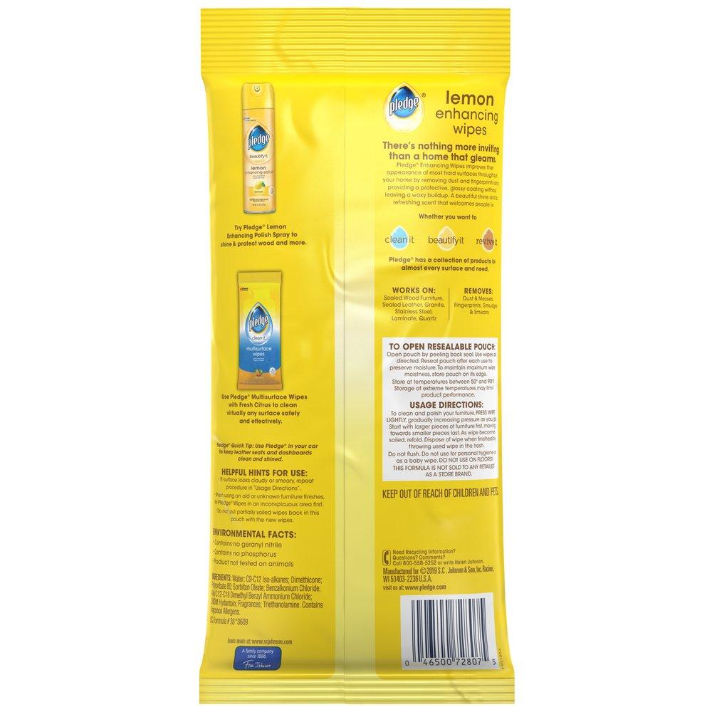Pledge White Premoistened Lemon Polish Cleaner Wipes 
