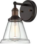 1-Light Wall Sconce in Rustic Bronze with Clear Glass Shade