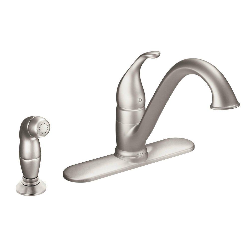 Moen Spot Resist&trade; Stainless Single Handle Kitchen Faucet with Side Spray 