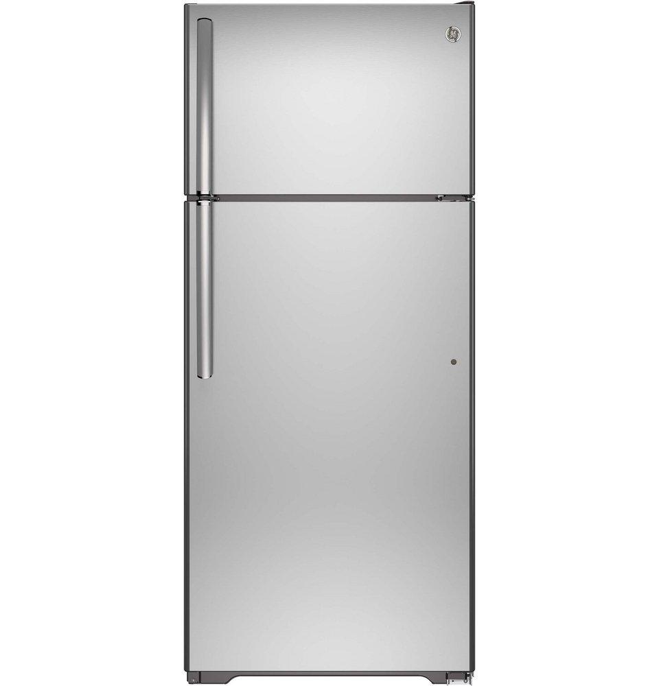 GE&reg; Stainless Steel 28 in. 13.51 cu. ft. Top Mount Freezer Refrigerator 