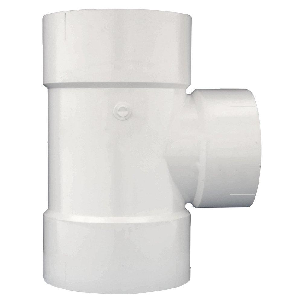 White PVC DWV Straight Tee (Fabricated) 