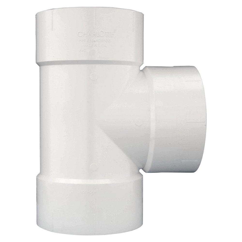 White PVC DWV Straight Tee (Fabricated) 