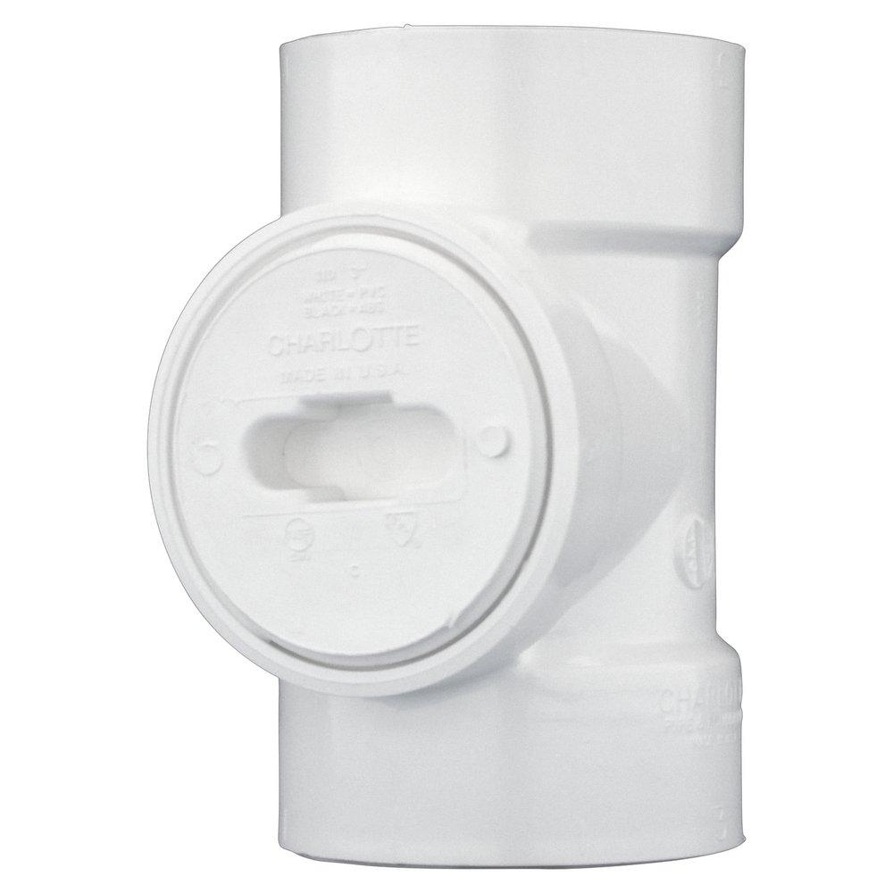 White PVC DWV Test Tee with Flush Plug 