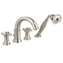 1.5 gpm 4-Hole Deckmount Tub Filler with Hand Shower with Double Cross Handle in Satin Nickel - PVD
