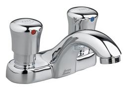 Two Handle Metering Bathroom Sink Faucet in Polished Chrome