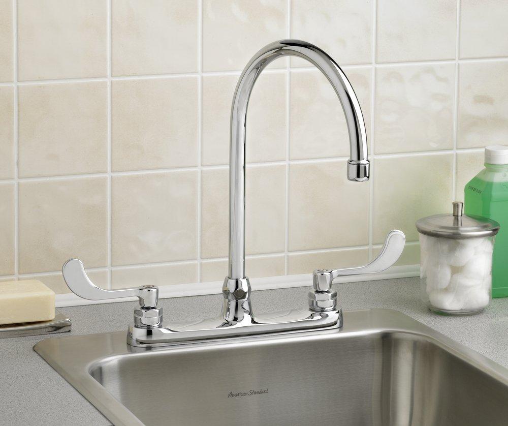 American Standard Polished Chrome 1.5 gpm 3 Hole Deck Mount or Top Mount Centerset Kitchen Faucet with Double Wristblade Handle 