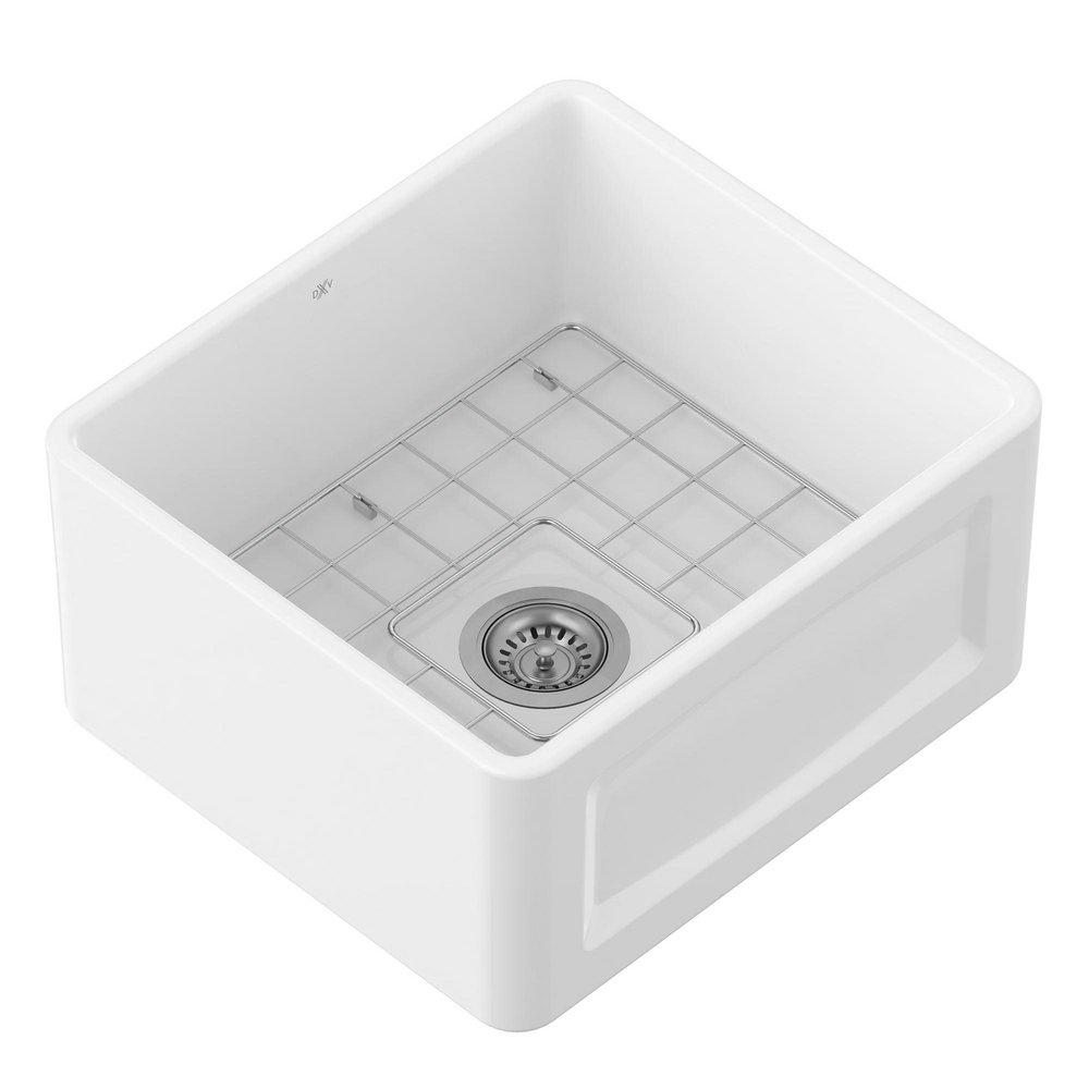 DXV Canvas White 20-1/8 x 18 in. No Hole Fireclay Single Bowl Dual Mount Kitchen Sink 