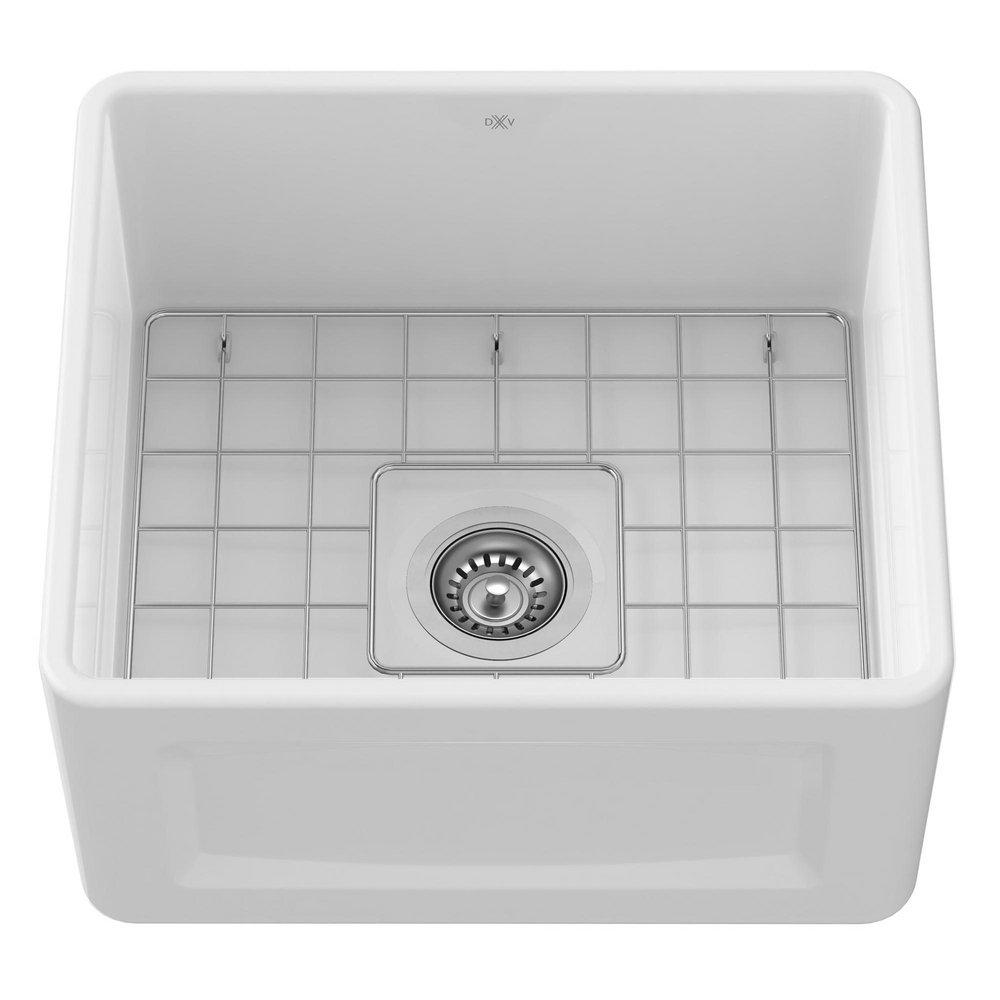 DXV Canvas White 20-1/8 x 18 in. No Hole Fireclay Single Bowl Dual Mount Kitchen Sink 