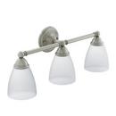 3 Light 100 W Bathroom Vanity Light with Frosted Shades in Brushed Nickel