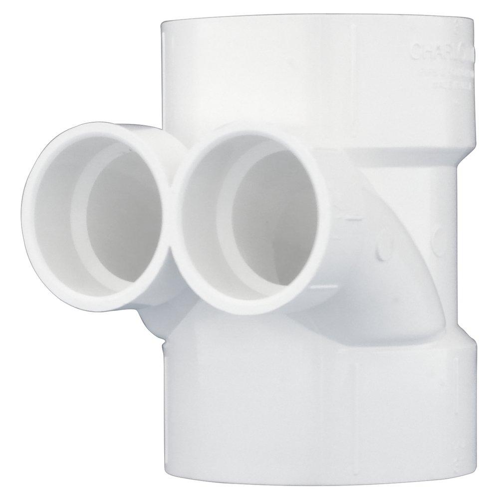 White PVC DWV Horizontal Twin Tee 