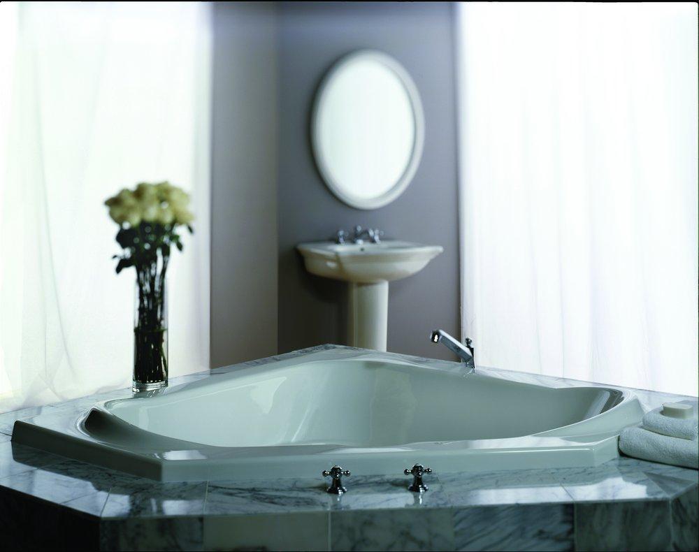 JACUZZI&reg; White 60 x 60 in. Acrylic Corner Drop-In Air Bathtub with Center Drain and J2 Basic Control 