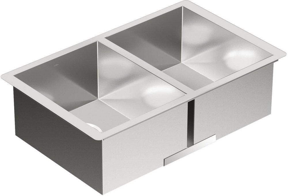 Moen Brushed Stainless Steel 29 x 18 in. No Hole Stainless Steel Double Bowl Undermount Kitchen Sink 