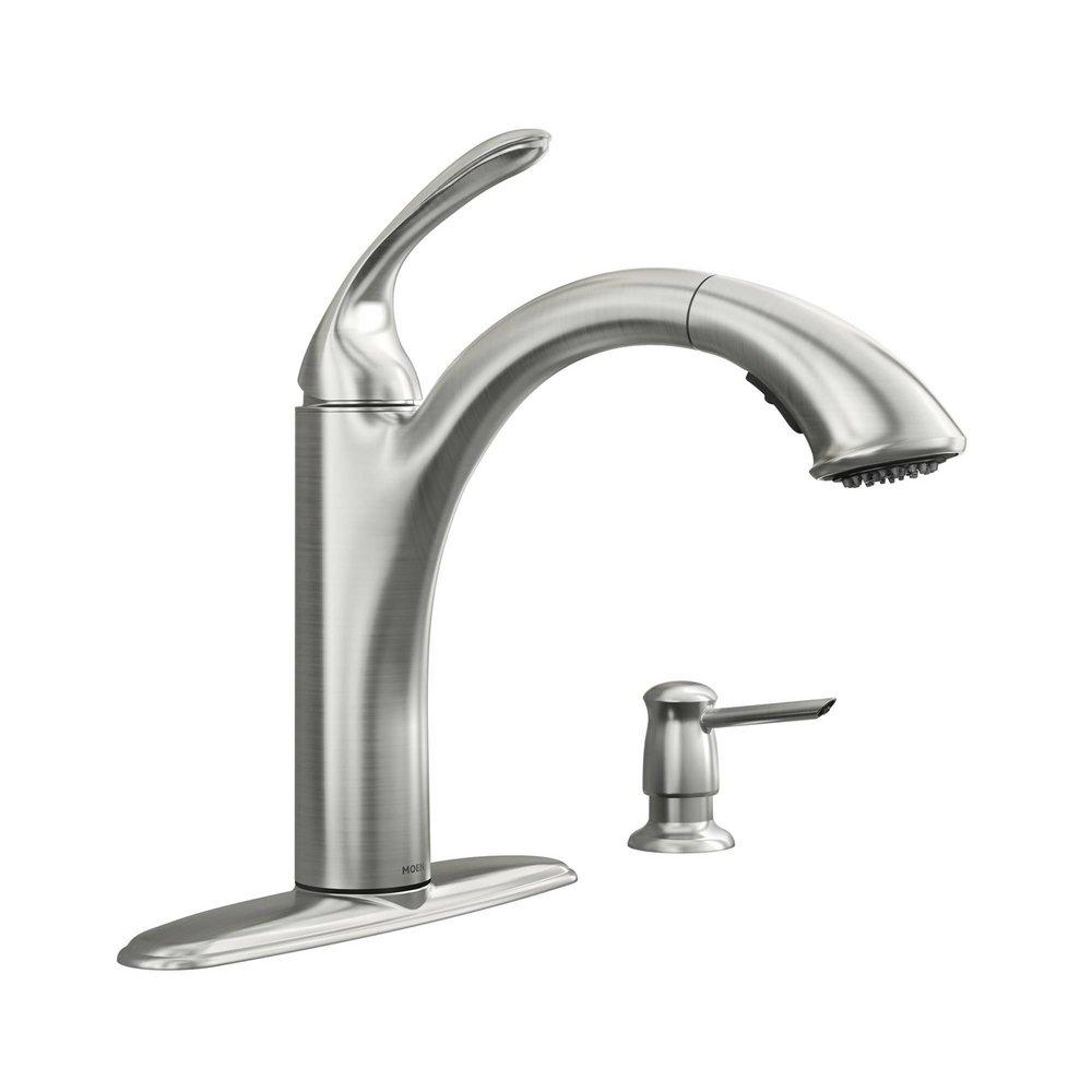 Moen Spot Resist&reg; Stainless Steel Single Lever Handle Low Arc Kitchen Sink Faucet 