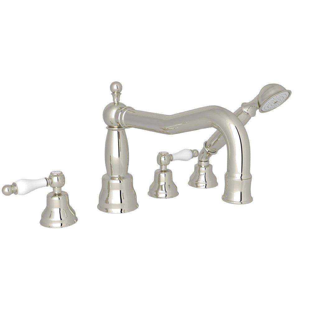 ROHL&reg; Polished Nickel 12 gpm 4-Hole Deck Mount Roman Tub Filler with Double Lever Handle 