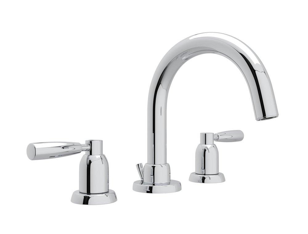 Perrin & Rowe&reg; Polished Chrome Two Handle Widespread Bathroom Sink Faucet Lever Handle 