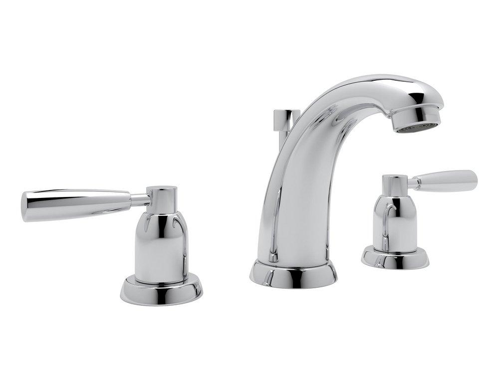Perrin & Rowe&reg; Polished Chrome 1.2 gpm 3-Hole Widespread Lavatory Faucet with Double Lever Handle and Pop-Up Drain Assembly 