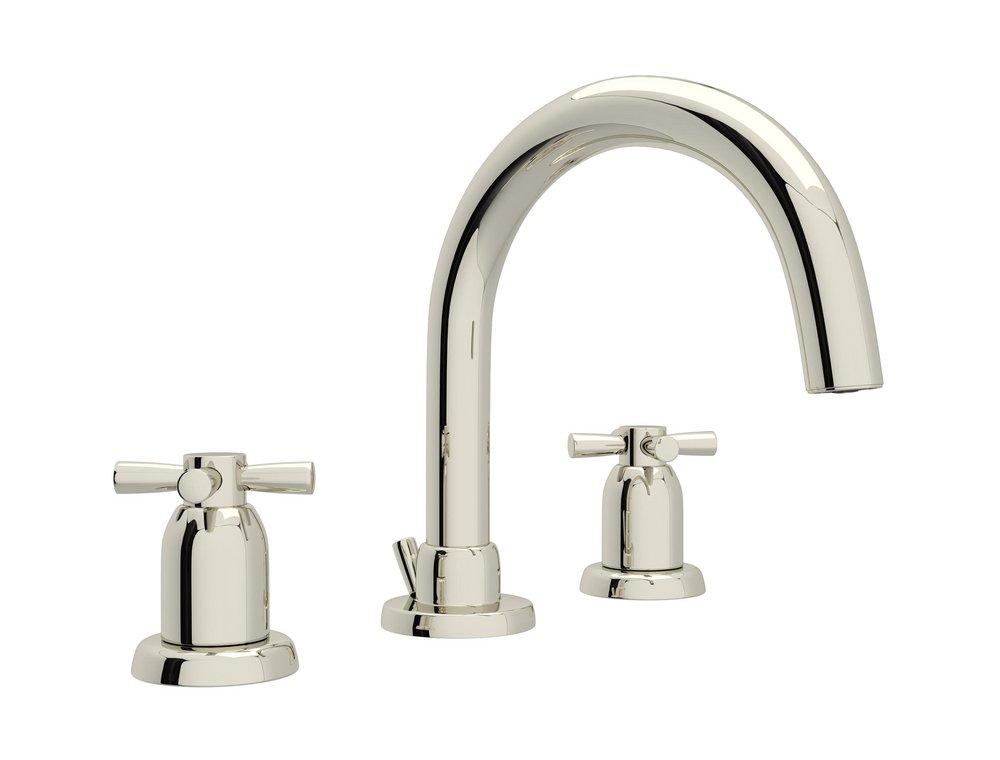Perrin & Rowe&reg; Polished Nickel Two Handle Widespread Bathroom Sink Faucet Cross Handle 