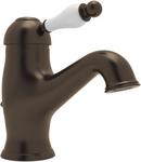 Deckmount Bathroom Sink Faucet with Single Porcelain Lever Handle in Tuscan Brass