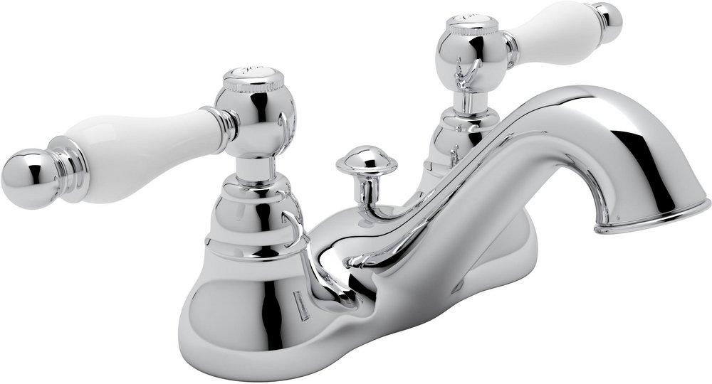 ROHL&reg; Polished Chrome Deckmount Bathroom Sink Faucet with Double Porcelain Lever Handle 
