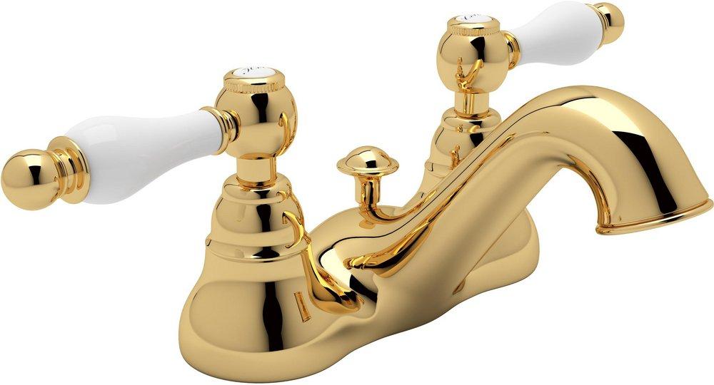 ROHL&reg; Inca Brass Deckmount Bathroom Sink Faucet with Double Porcelain Lever Handle 