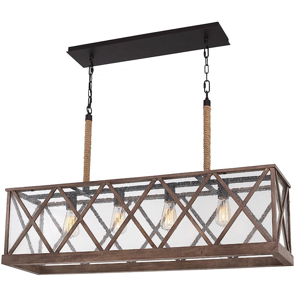 Feiss Dark Weathered Oak/Oil Rubbed Bronze 86-1/8 in. 4-Light Medium E-26 Base Chandelier 