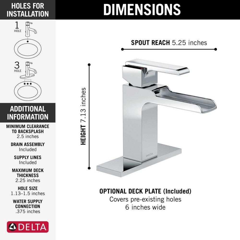 Delta Faucet Chrome Single Handle Monoblock Waterfall Bathroom Sink Faucet with Metal Pop-Up Drain 