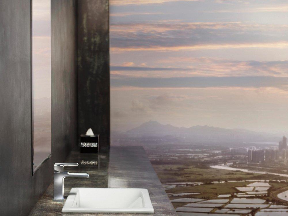 Delta Faucet Chrome Single Handle Monoblock Waterfall Bathroom Sink Faucet with Metal Pop-Up Drain 