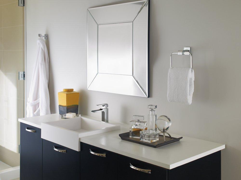 Delta Faucet Chrome Single Handle Monoblock Waterfall Bathroom Sink Faucet with Metal Pop-Up Drain 