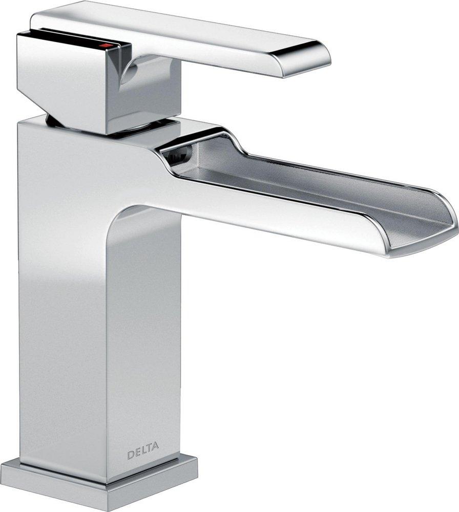 Delta Faucet Chrome Single Handle Monoblock Waterfall Bathroom Sink Faucet with Metal Pop-Up Drain 