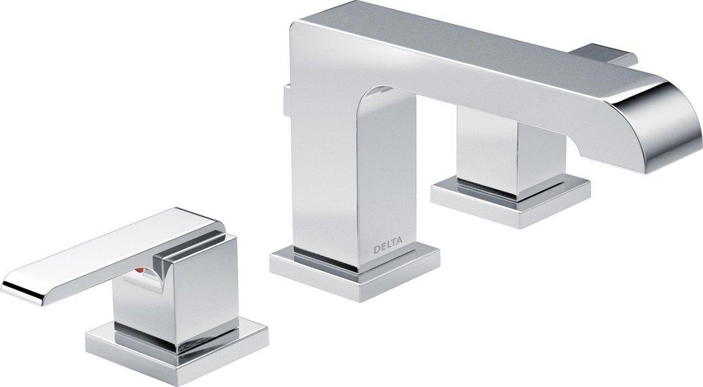 Delta Faucet Chrome Two Handle Widespread Bathroom Sink Faucet with Metal Pop-Up Drain Assembly 