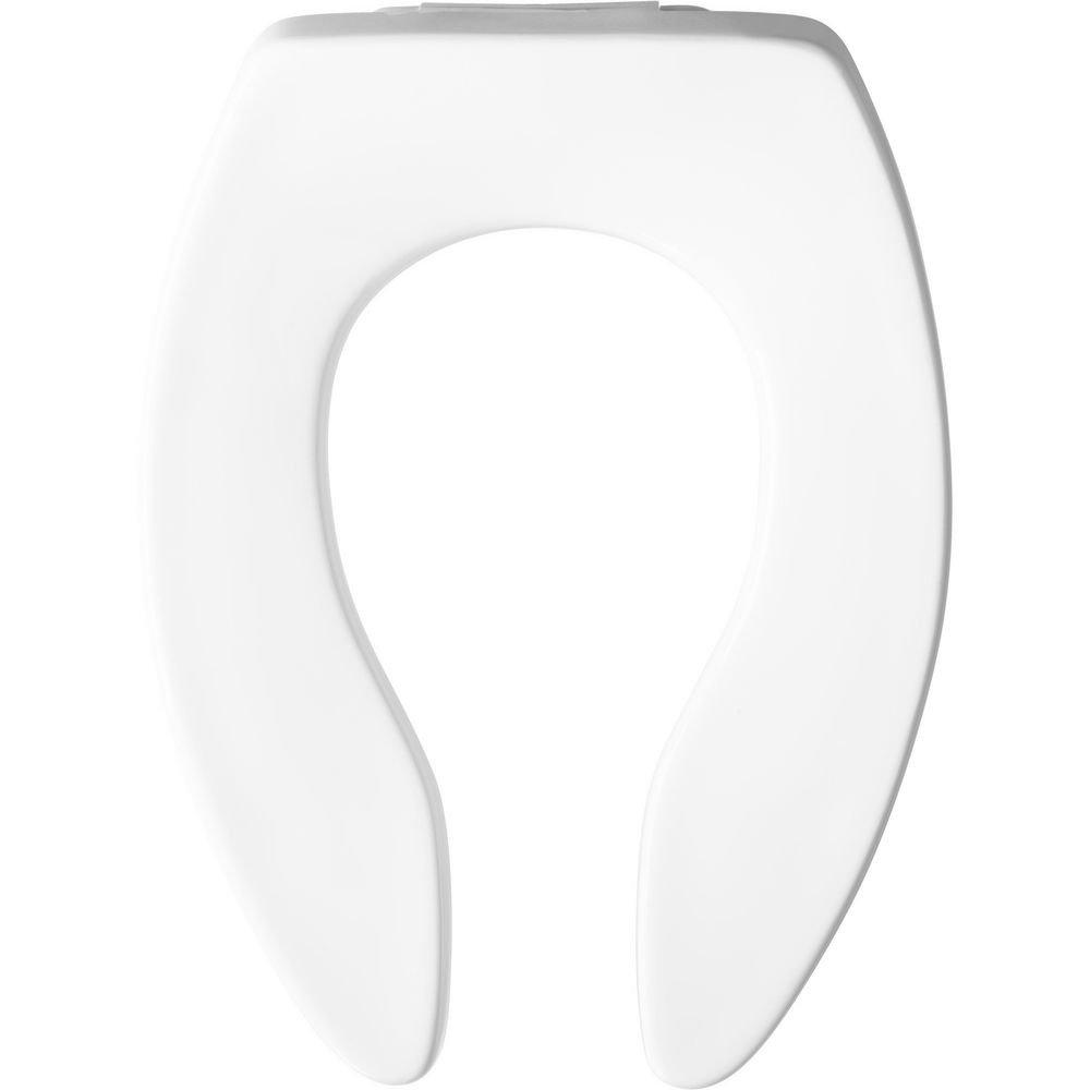Bemis White Plastic Elongated Open Front Less Cover Toilet Seat 