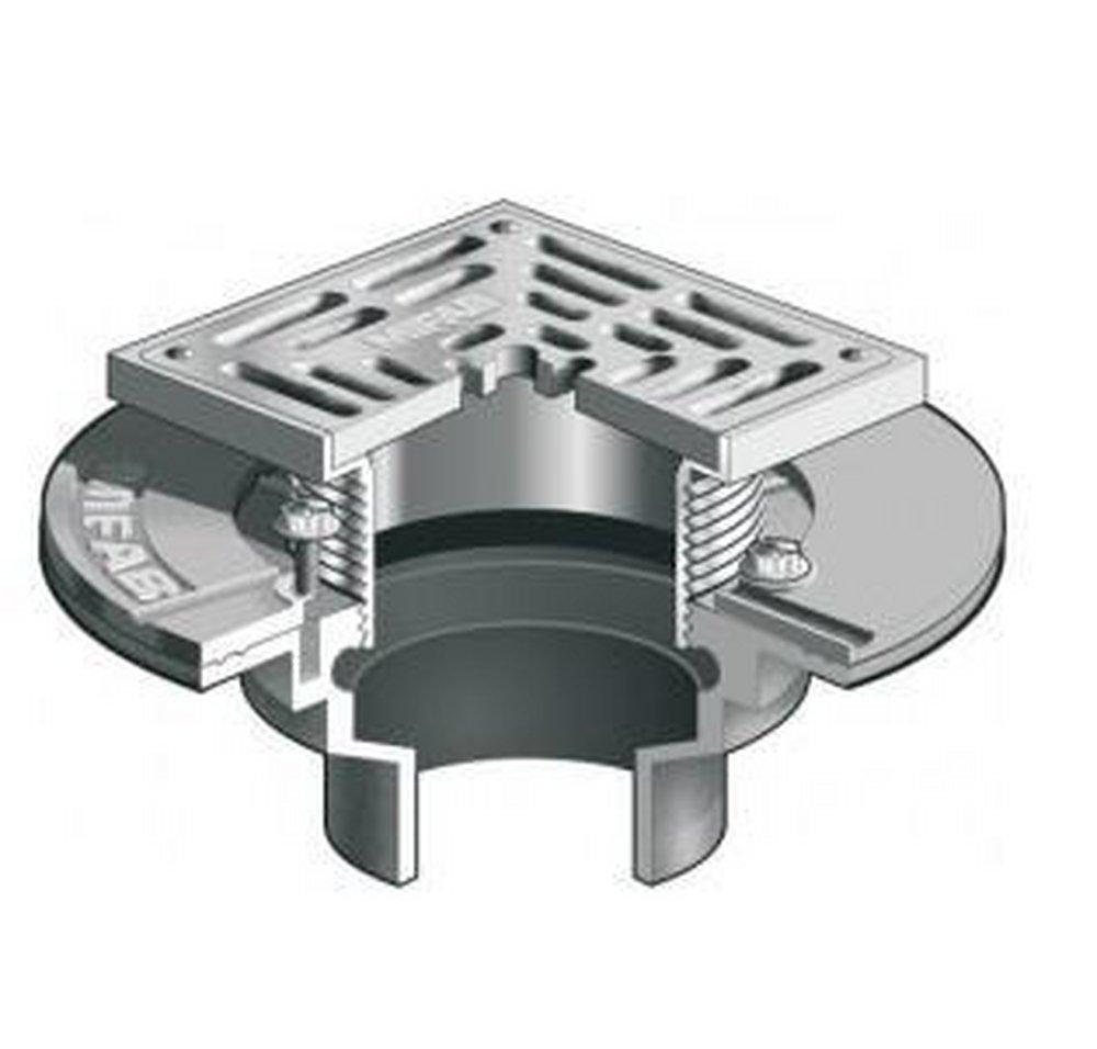 Mifab No Hub Cast Iron Floor Drain with 5 in. Square Nickel Bronze Grate 