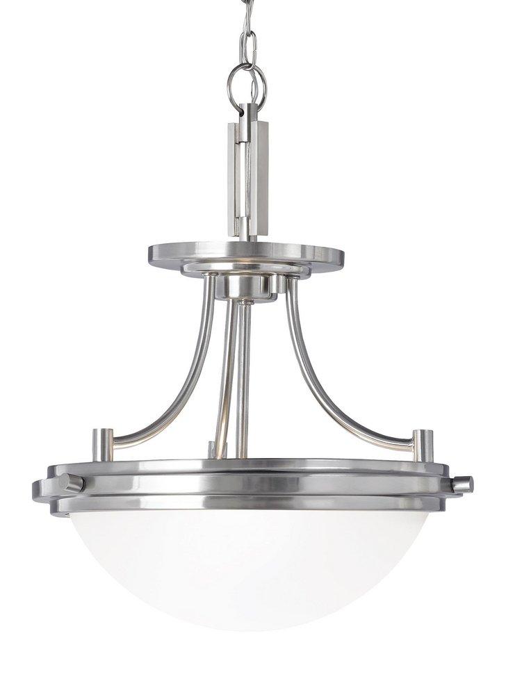 Seagull Lighting Brushed Nickel 14 in. 120W 2-Light Medium E-26 Semi-Flush Mount Ceiling Fixture with Satin Etched Glass 