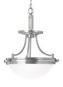 Seagull Lighting Brushed Nickel 14 in. 120W 2-Light Medium E-26 Semi-Flush Mount Ceiling Fixture with Satin Etched Glass 
